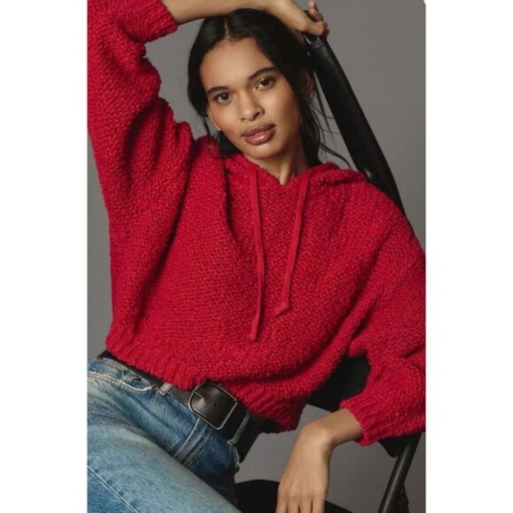 Anthropologie Pilcro NWOT Sailcloth Hooded Sweater Red‎ Raspberry Oversized XL